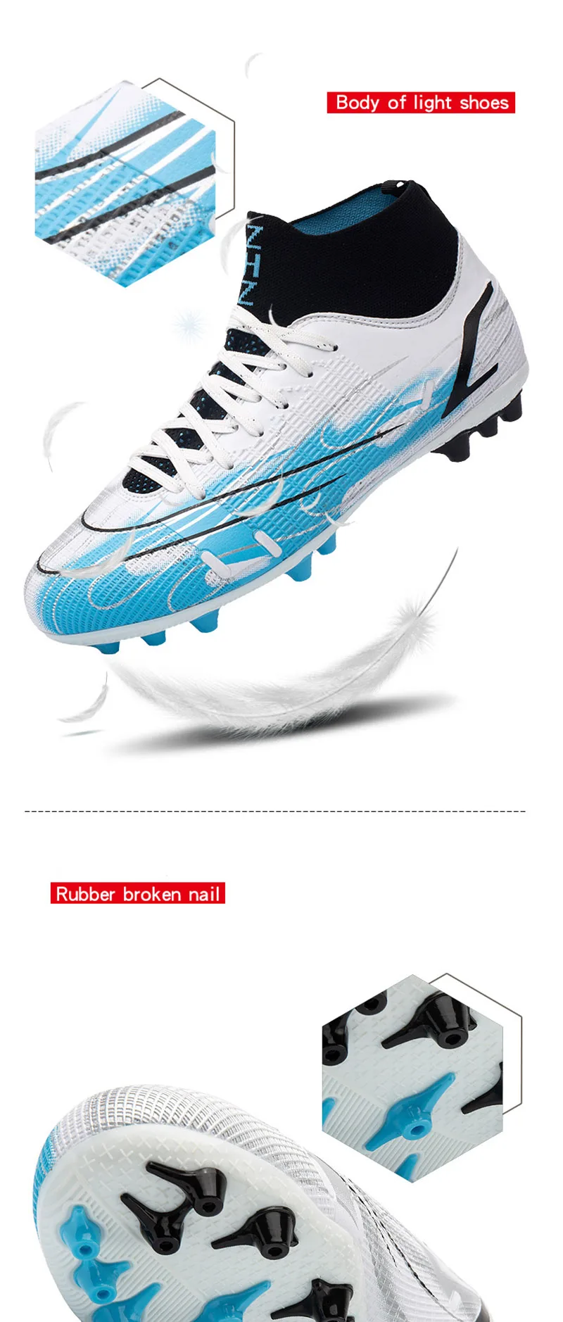 Men Football Boots High Ankle Long Spikes Comfortable AG Kids Outdoor