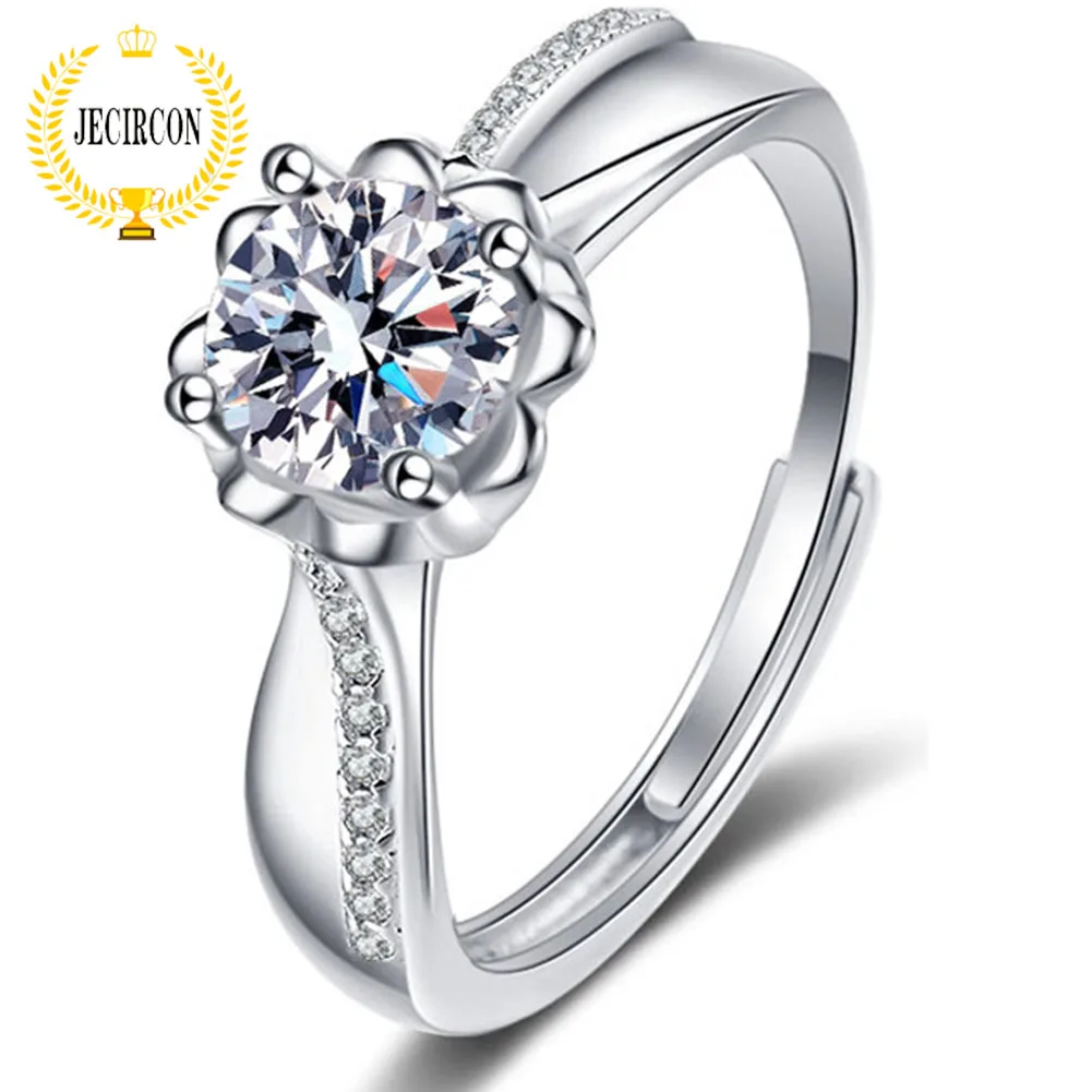 

JECIRCON Moissanite Diamond Ring for Women D Color 1 Carat Heart-shaped Flower Fashion Wedding Band 925 Sterling Silver Jewelry