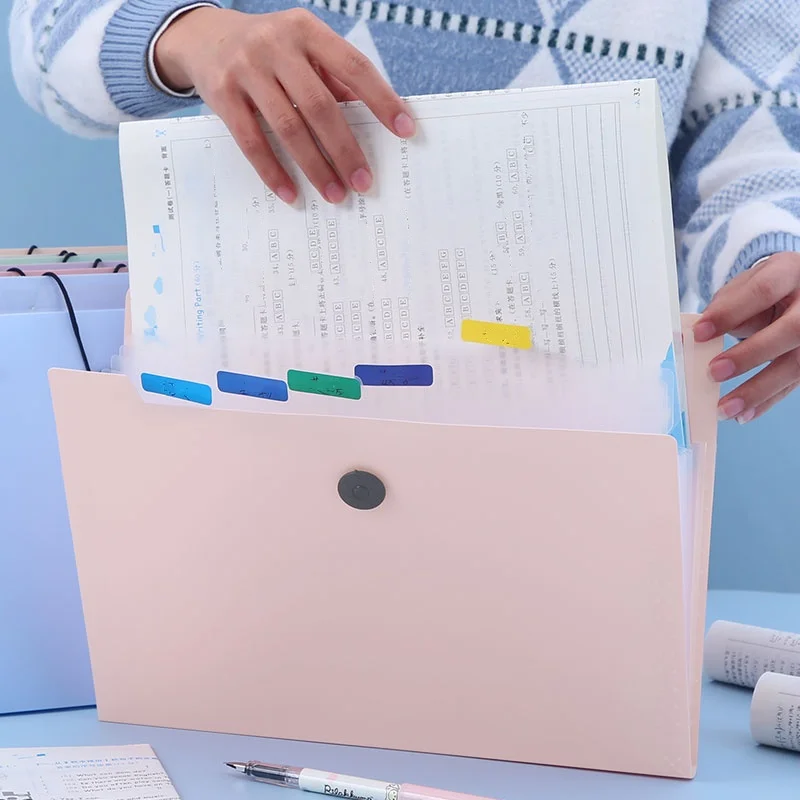 תיק קובץ מרחיב, 5 תיקי כיס למסמכים, מארגן נייר נייד לציוד לבית הספר ולמשרד, גודל A4