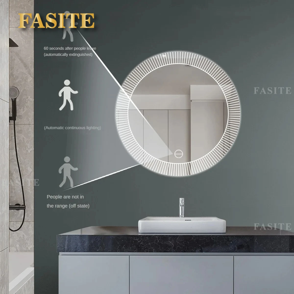 Description Picture 6 of itemNordic Style Smart Bath Mirrors Wall Mounted Toilet Round Mirrors Home Bathroom Led Luminous Dressing Mirror with Touch Screen