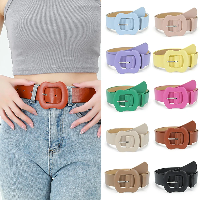 

New Candy Color 3.8cm wide PU Leather Belts For Women Jeans Belt Square Buckle Waistband Corset Belts for women Dress Coat