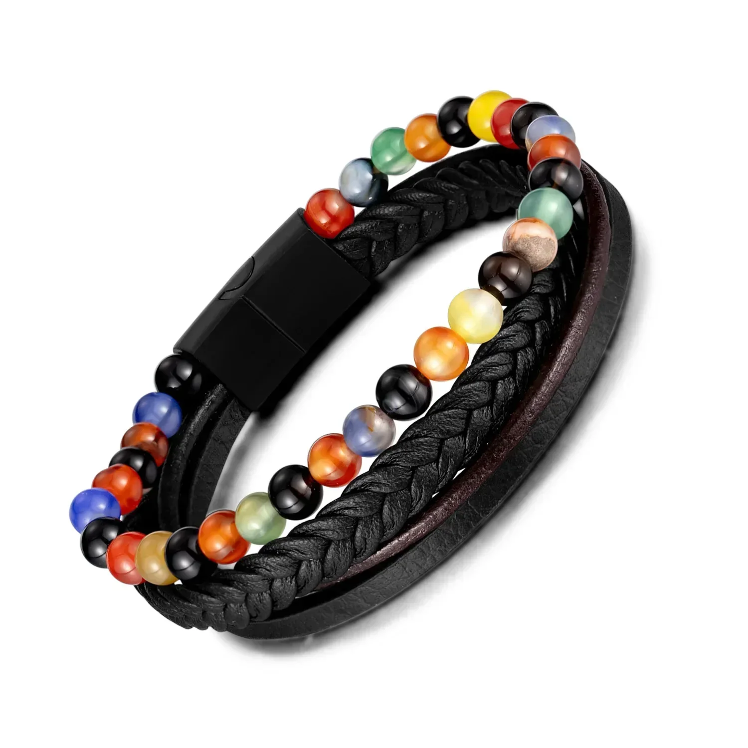 

TW14 Steel Men's Leather Bracelet Hand-woven Multi-layer Combination Beaded Bracelet Jewelry Wholesale