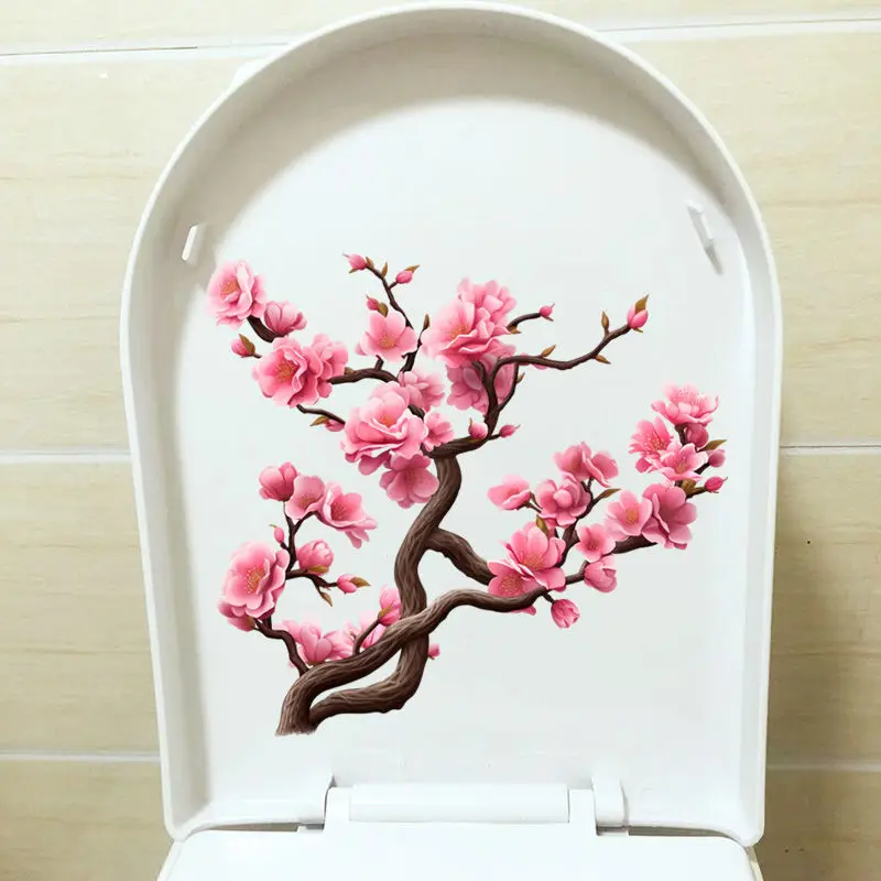 Peach Blossom And Plum Blossom Wall Sticker Bathroom Toilet Decor Decals Living Room Cabinet Home Decoration S221 vinyl stickers,toilet stickers,toilet wall stickers