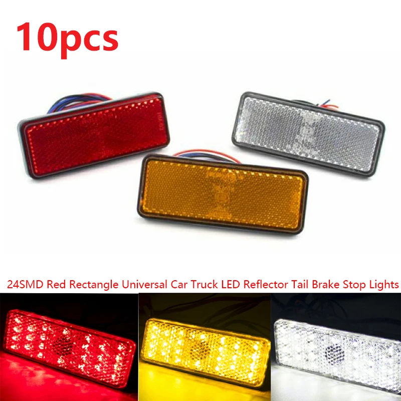 

10 шт 24 светодиодный 12 в прямоугольный задний тормозной сигнал поворота для мотоцикла отражатель задний стоп-сигнал Боковой габаритный фонарь ATV Скутер автомобиль грузовик