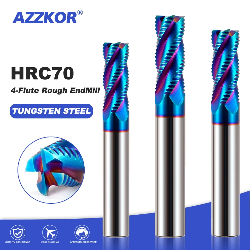 Fräsen Cutter Legierung Beschichtung Wolfram Stahl Werkzeug Cnc Bearbeitungs 4 Klinge Schaftfräser AZZKOR HRC70 Fräsen Cutter Für Metall