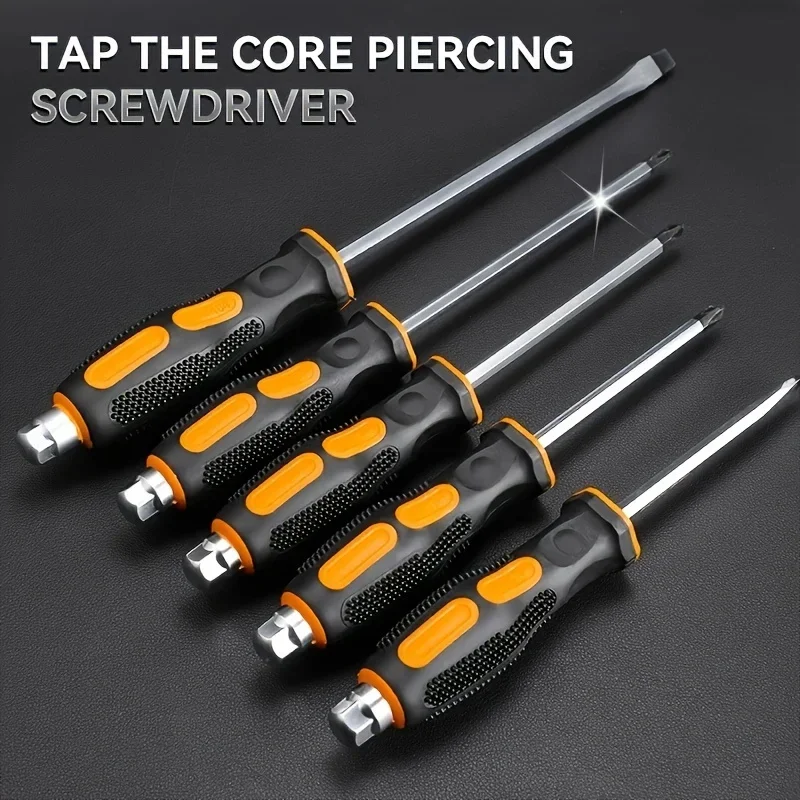 

Grip inch Slotted Set Soft 6-8 Screwdriver Screw 2pcs Go-through With Driver Anti-slip Hammer Magnetic