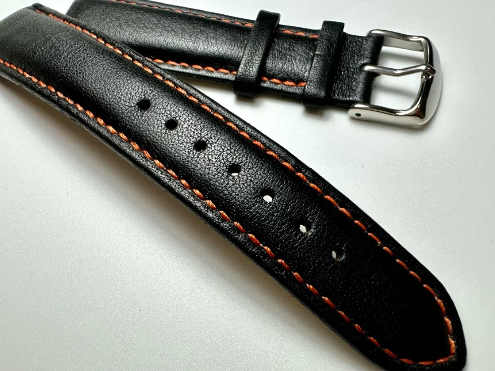 

19mm 22mm Soft Handmade Black Wrist Band Cowhide Watchband Bracelet Straps GENUINE LEATHER Men Calfskin Fashion Belt Watch Chain
