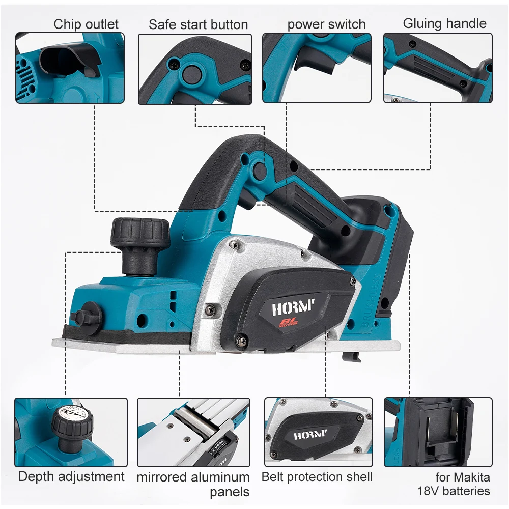 15000RPM Brushless Electric Planer Cordless Electric Hand Planer Home DIY Furniture Wood Cutting Tool for Makita 18V Battery 3