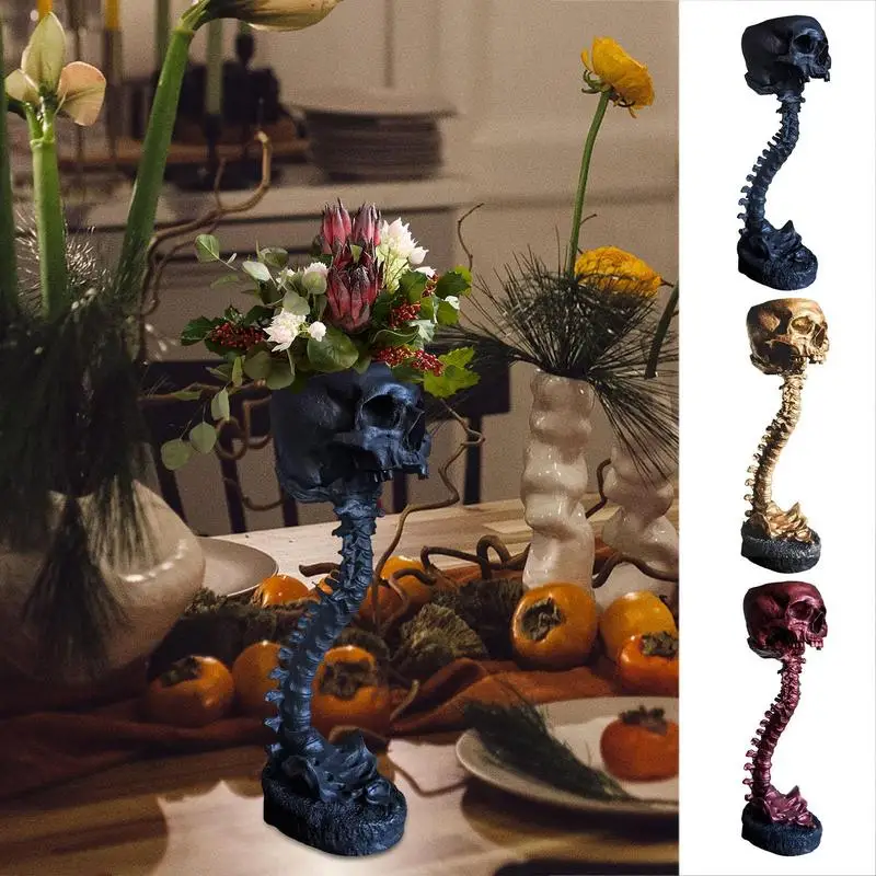 

Skull Planter Spine Stand Set Goth Spooky Decor Deep Polyresin Skulls Pot Skeleton Home Decor Scary Halloween Style Decor