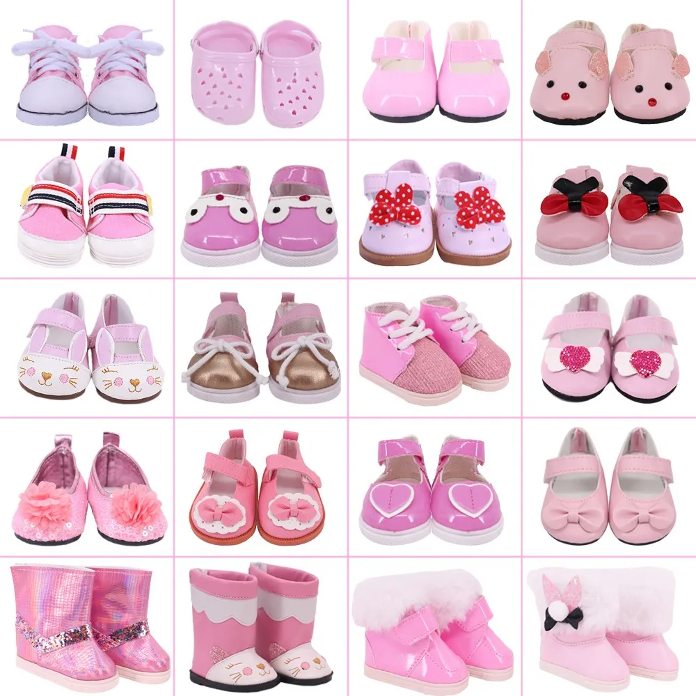

Lovely Pink Series 7cm Doll Shoes Sneakers Canvas Bow PU Boots For 43Cm Rebirth Doll 18Inch Baby Doll DIY Toy Girl ChristmasGIFT