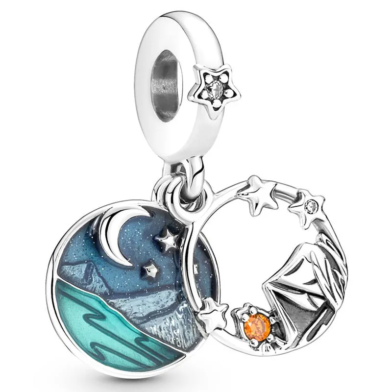 

Authentic 925 Sterling Silver Moments Camping Night Sky Double Dangle Charm Bead Fit Pandora Bracelet & Necklace Jewelry