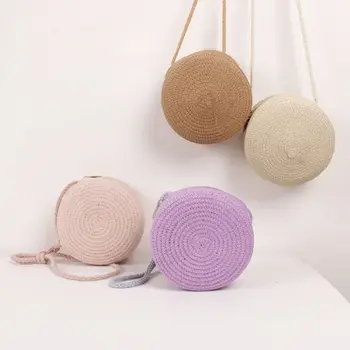 حقيبة كروس متقاطعة مع الجسم مستديرة منسوجة من القش للنساء ، حقيبة كتف لطيفة من الراتان ، حقيبة محبوكة يدوية الصنع ، حقيبة يد صغيرة للسيدات ، أطفال 3