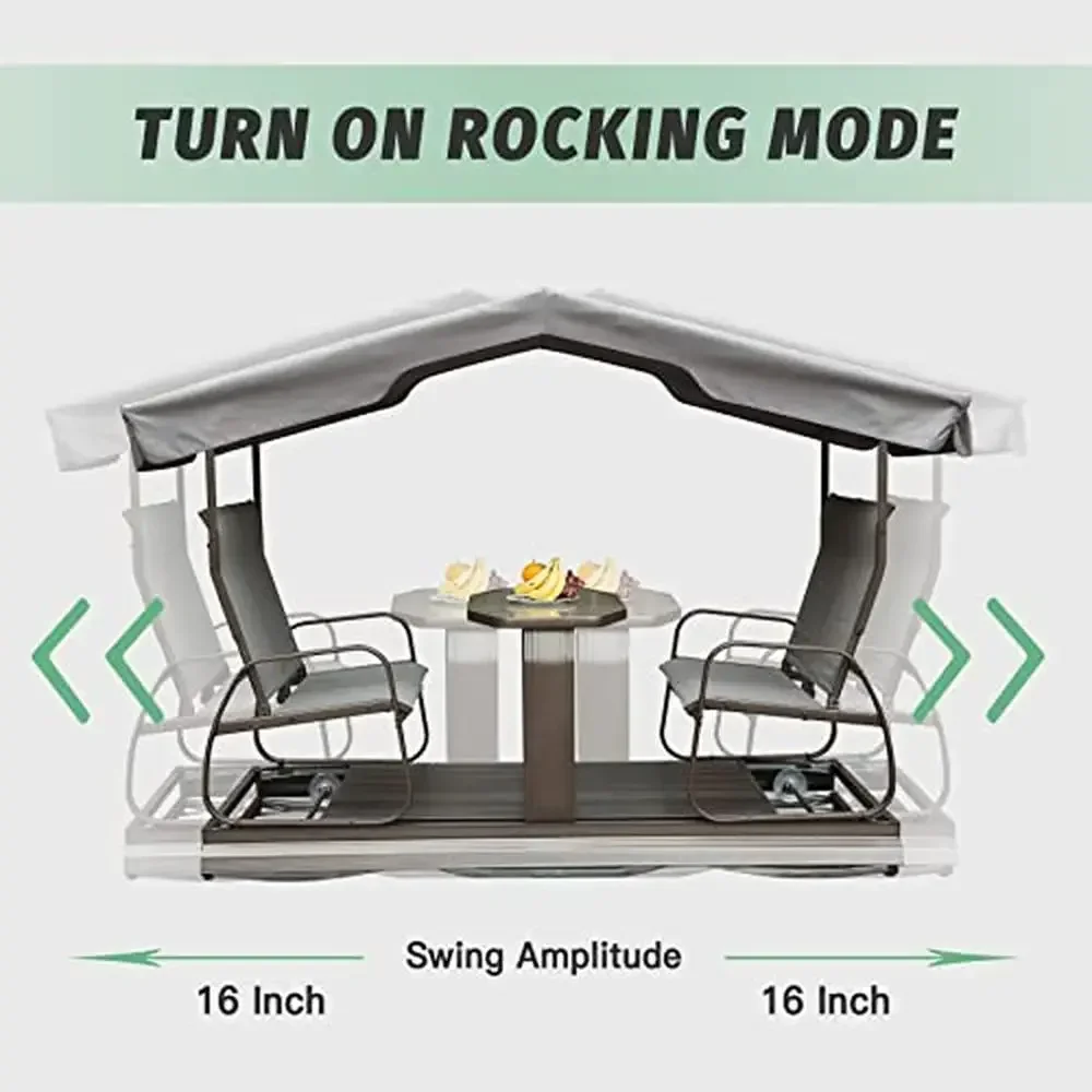 Aluminum Frame 4-Seat Outdoor Glider Bench with Canopy Sling Seat Retro Metal Patio Swing Chair Garden Furniture 4