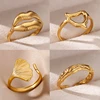 Textured Sexy Lips Rings for Women Stainless Steel Gold Color Heart Opening Ring Aesthetic Wedding Waterproof Jewelry Gift