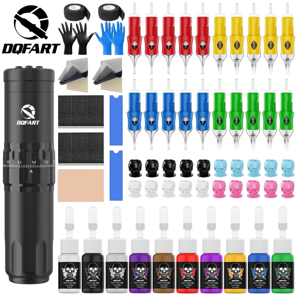 Set DQFART T1Pro per Tatuaggi, Macchina Elettrica Wireless di Alta Qualità per Artisti Professionisti, Aghi per Tatuaggi, Inchiostro per Tatuaggi