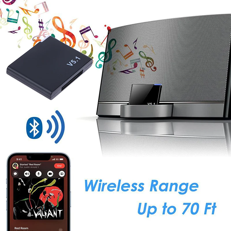 

Мини 30-контактный Bluetooth 5,1 A2DP музыкальный ресивер, беспроводной стерео аудио 30-контактный адаптер для аудио и динамиков, портативный динамик