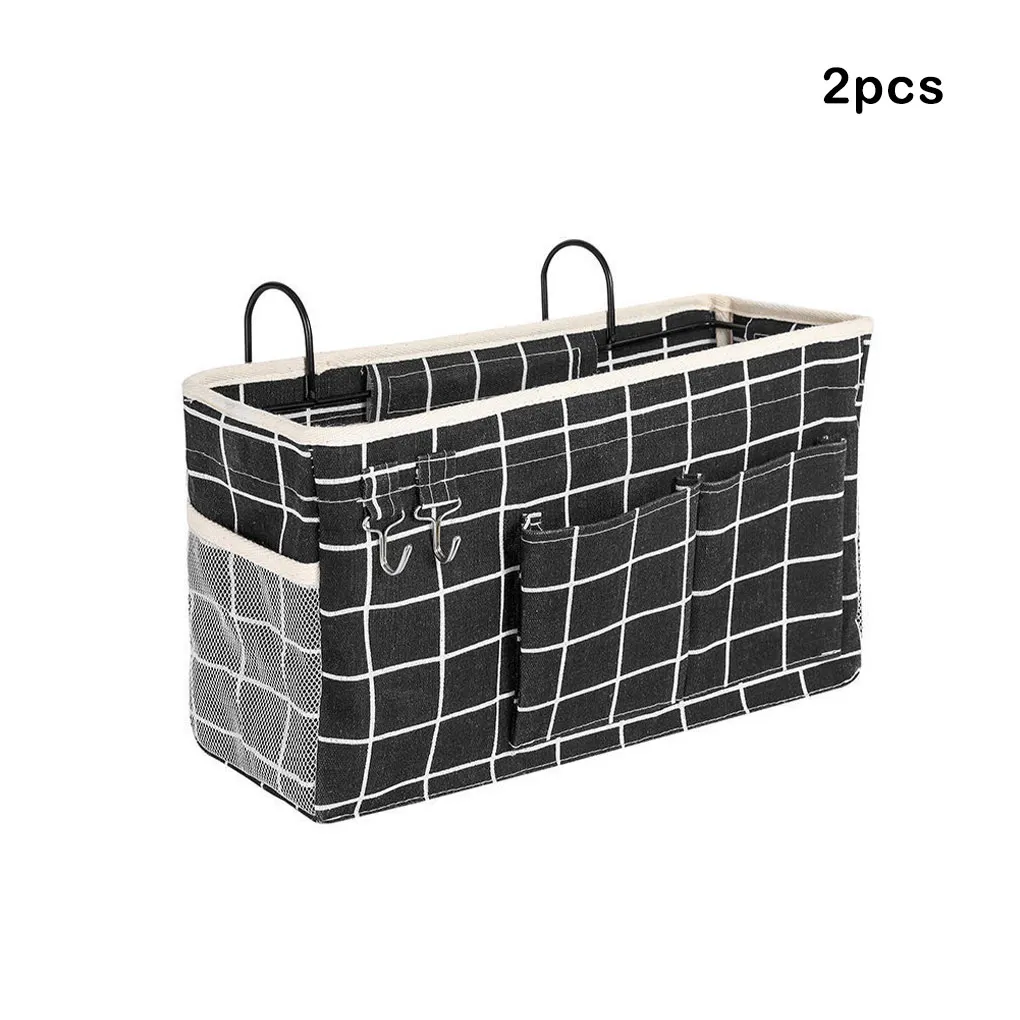 

2 Pieces Bedside Storage Bag Multipurpose Multiple Pockets Sofa Couch Bed Hanging Organizer Hook Fixed Holders Accessories