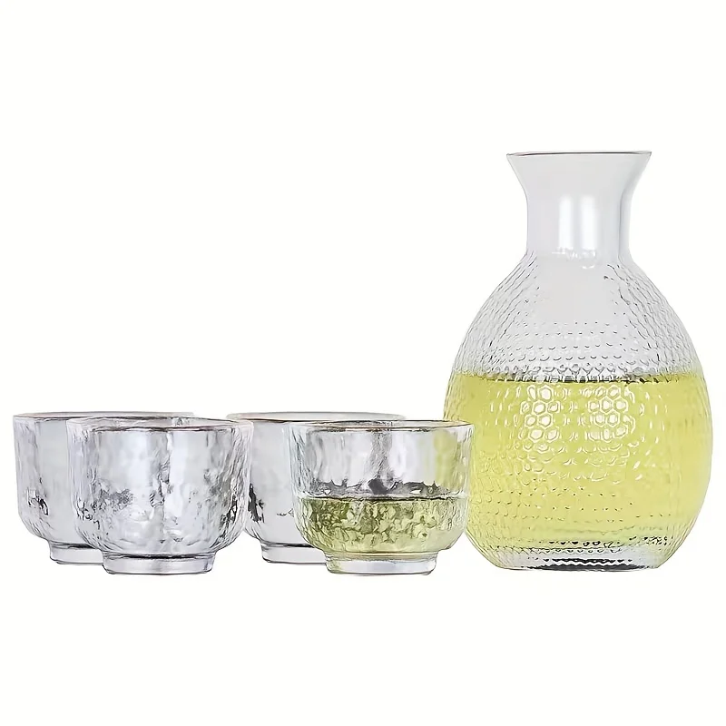 5pcs Japanese hammer glass sake bottle set