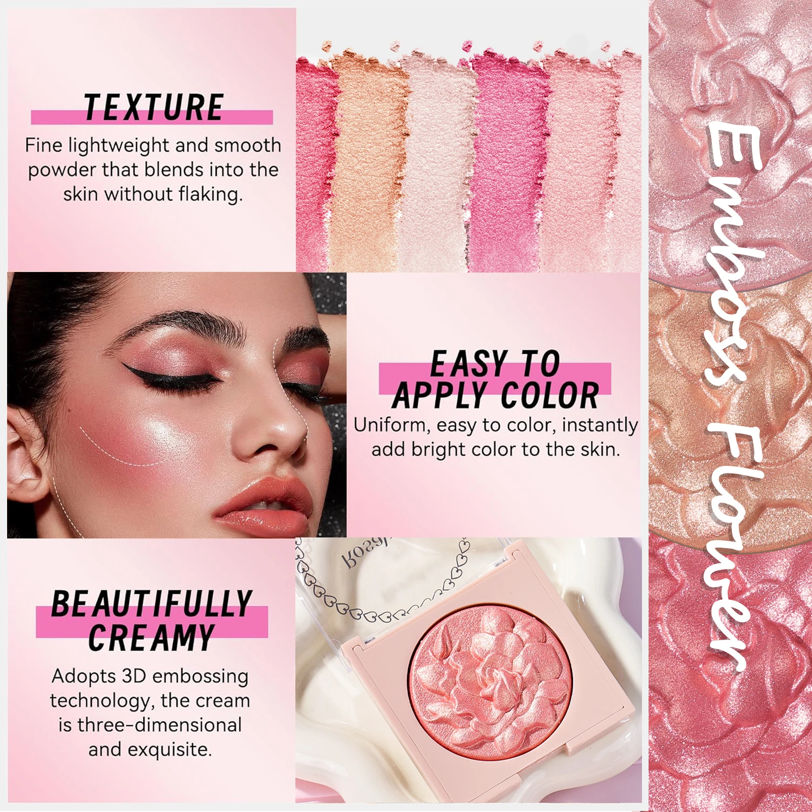 Pearlescent Shimmer Blush Powder, Single-color Blush, Fine Powder, Improves Skin Tone, Blush Without Flying Powder 3