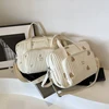 Cute Bear Flower Embroidery Pattern Baby Beige Cotton Fabric Zipper Diaper Handbag New Luggage Bag 4