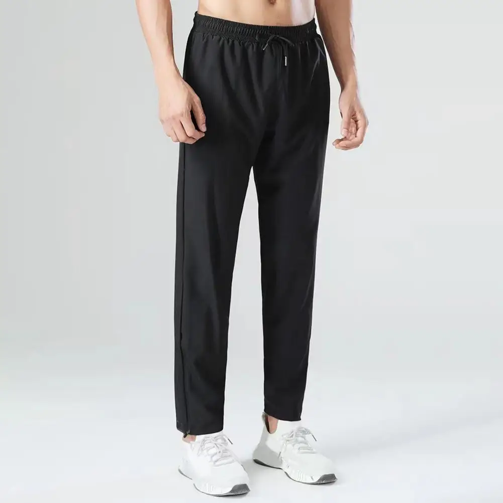 

Gym Workout Pants Men's Ice Silk Sweatpants with Side Pockets Zippered Leg Cuffs Elastic Waist Gym Training for Men for Jogging