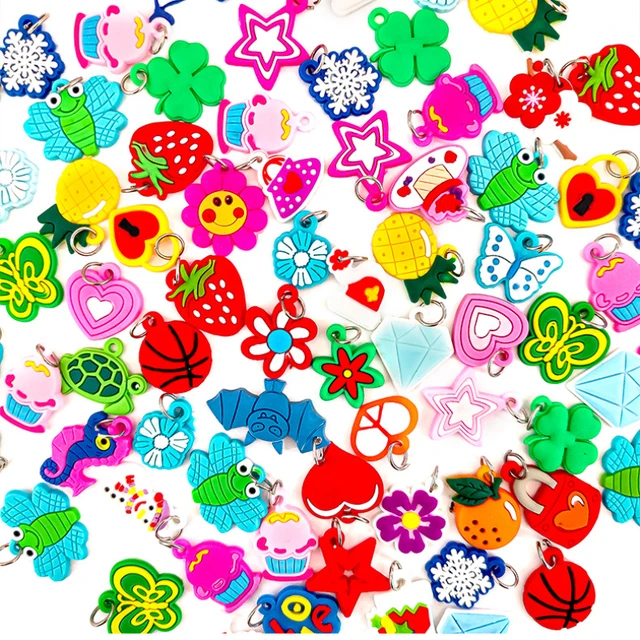 Soft Glue DIY Cartoon Colorful Animal Flower Bead Pendants Colorful Rubber Loom Band Bracelet Jewelry Making Beads Toy Beads Set