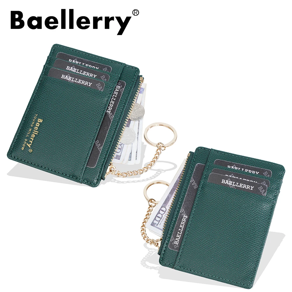Baellerry Women's Card Holder with Keychain Ins Style Multi Card Wallet Slim Zip Around Coin Purse Fashion Mini Wallet for Keys