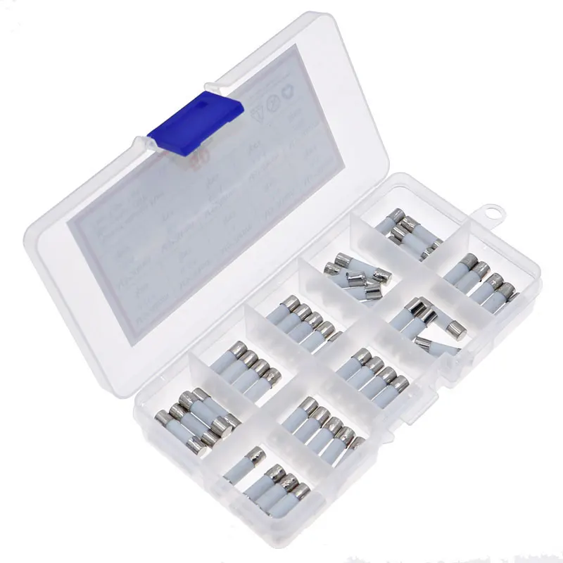 50pcs 10 Kinds Fast Ceramic Fuses Assortment Kit Box 250V 5mm x 20mm 0.25A 0.5A 1A 2A 3A 5A 8A 10A 15A 20 AMP Fuse Tube