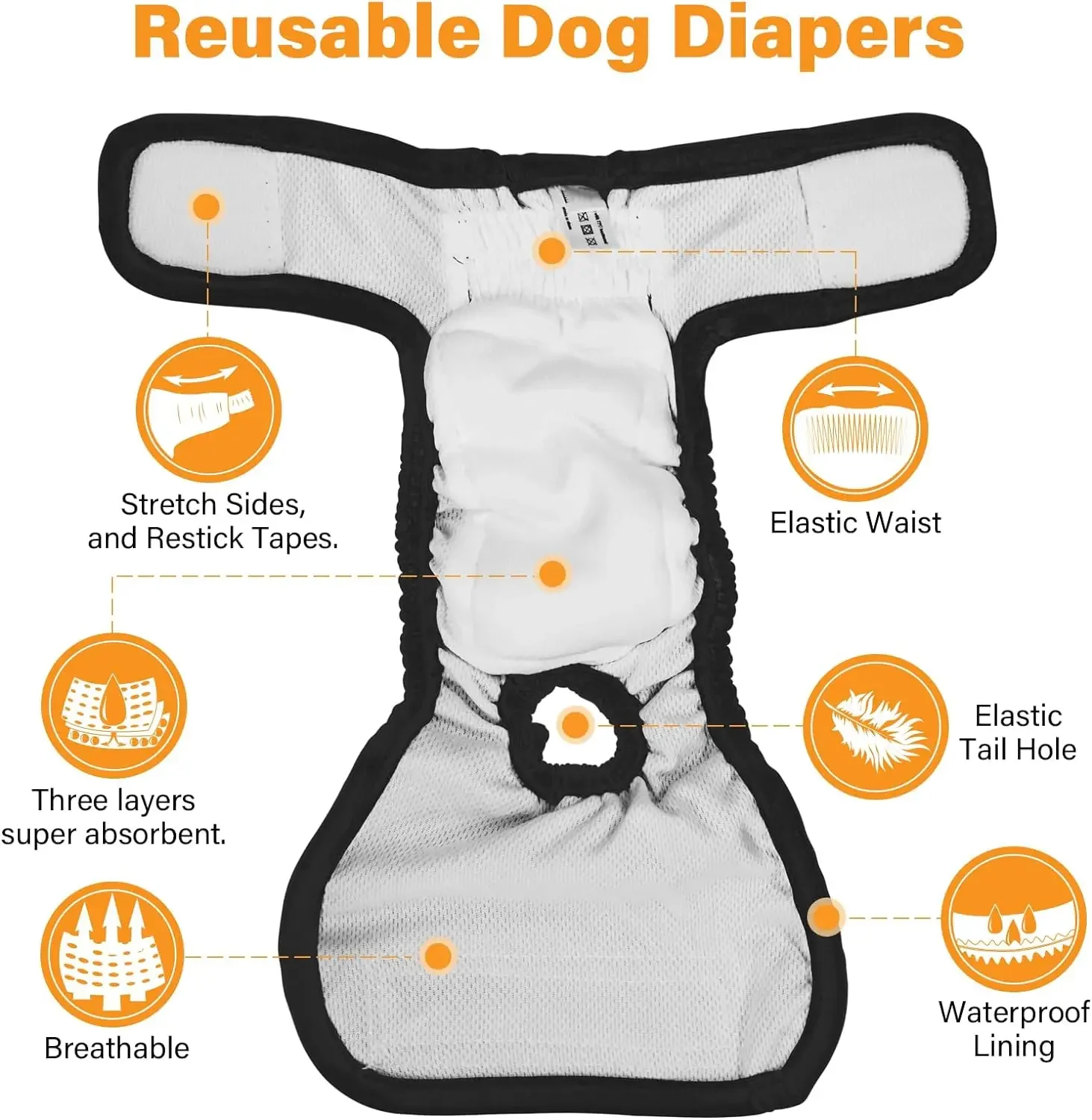 Washable Dog Diapers for Puppy Female in Period & Incontinence, Reusable Sanitary Panties - Small/Medium/Large Dogs - 3