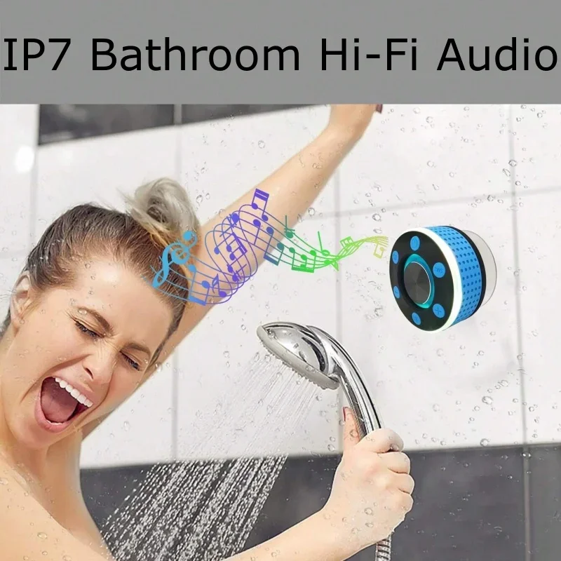 IPX7 방수 휴대용 스피커 미니 블루투스 흡입 컵, 핸즈프리 샤워 음악 플레이어, 베이스 사운드 박스, Hi-Fi 스테레오 서라운드 L