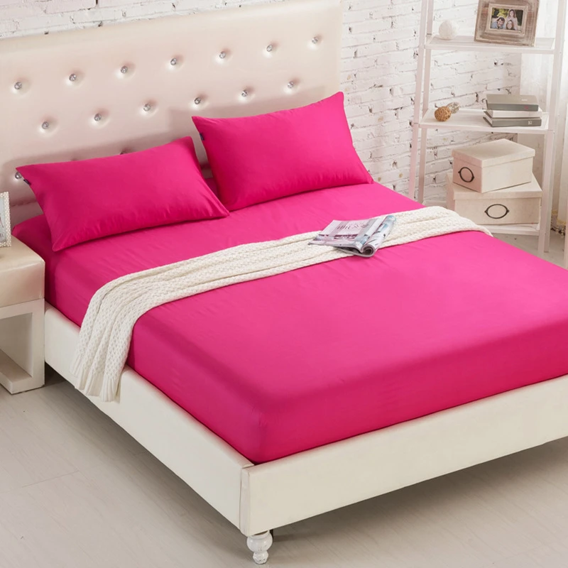 Simple Solid Color Single Double Fitted Bed Sheet Hight Quality Soft Skin Friendly Bed Sheets Queen with Elastic Band Bed Linens 3
