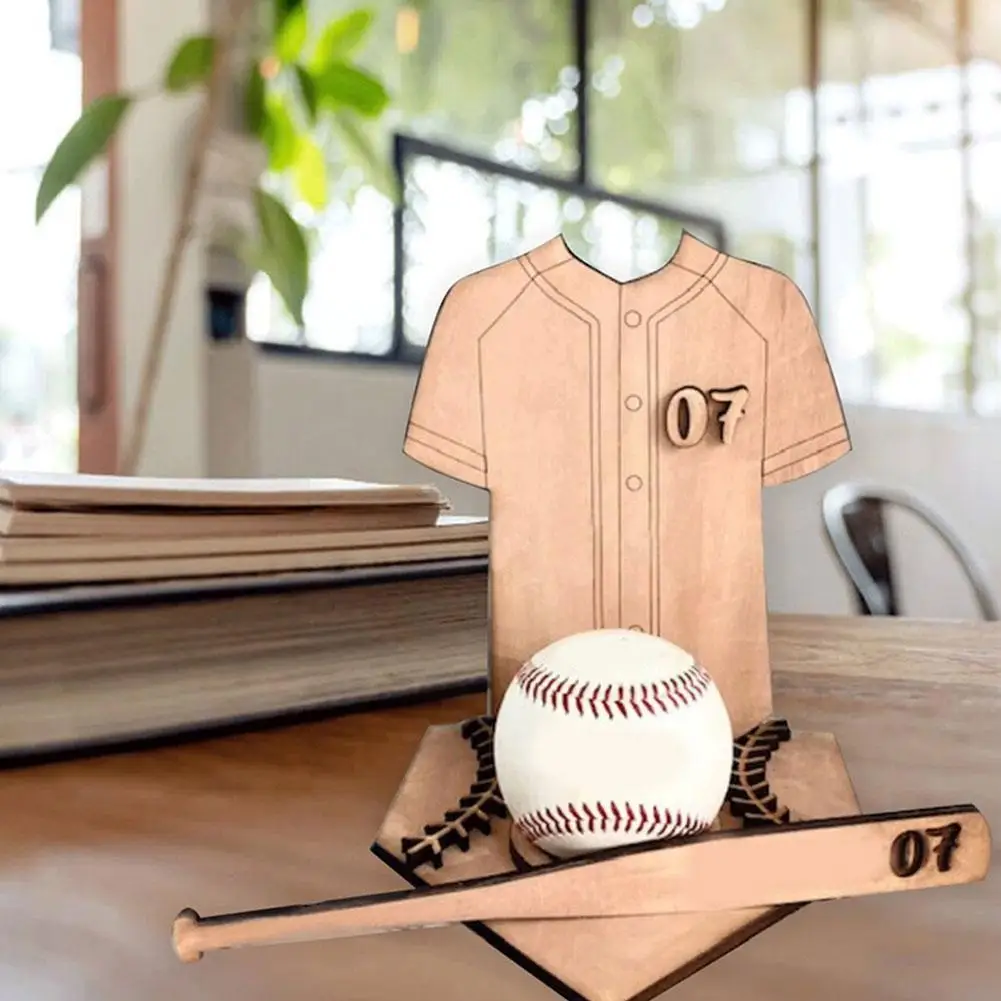 2023 New Simple And Personalized Wooden Baseball Logo Rack Short Desktop Indoor Storage Sleeved Display G2A6