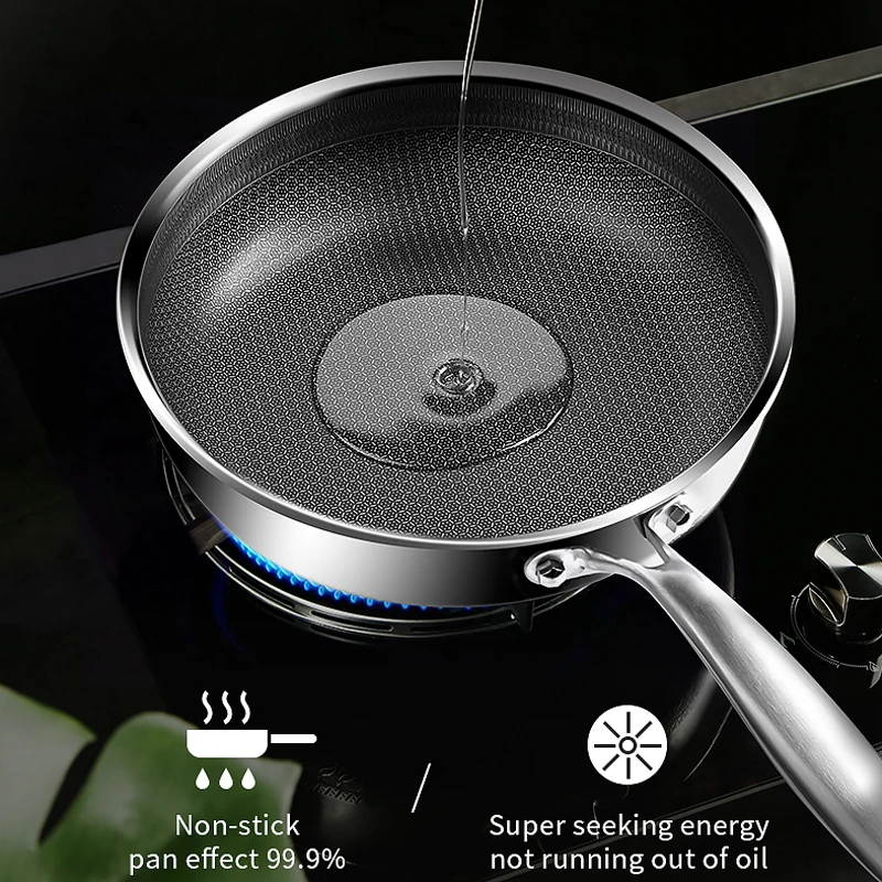 26CM Non-Stick Stainless Steel Frying Pan Nonstick Honeycomb Fry Pan With  Lid Induction Ceramic Electric