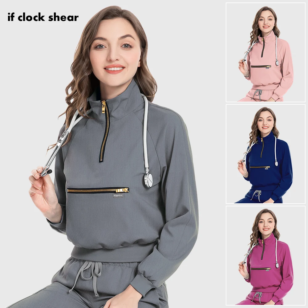 Nurse Uniforms Medical Scrubs Tops Surgery T-shirts Fashionable Hospital Scrubs Jackets with Zipper