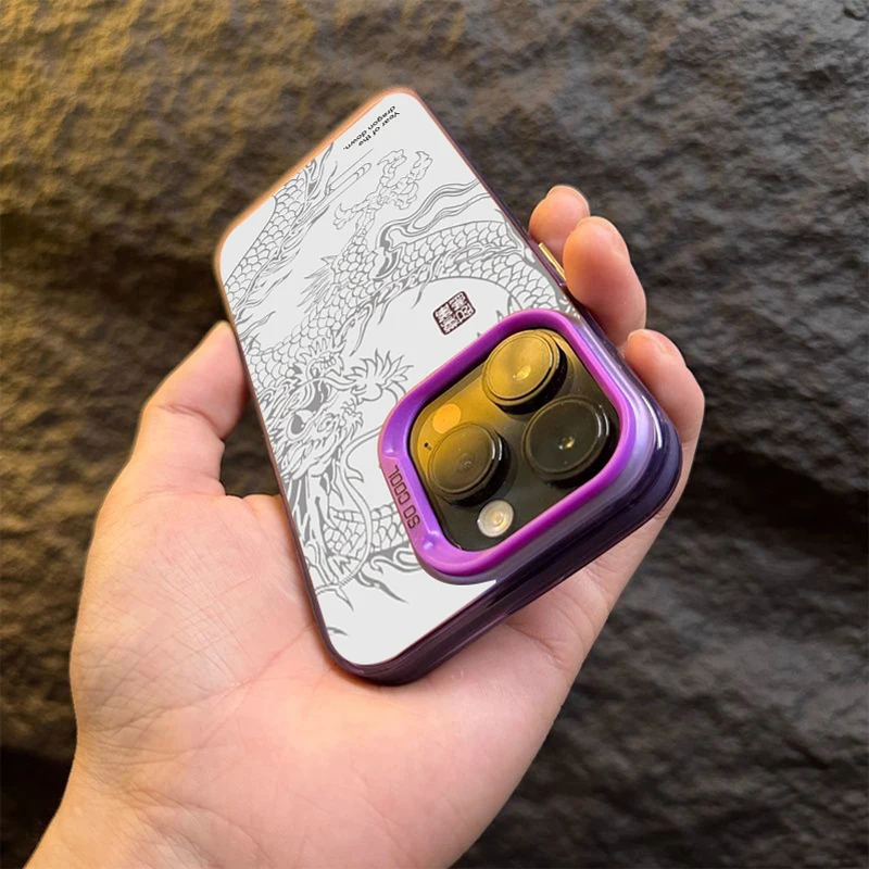 Luxury Dragon Totem Anti-drop Armour Case For iPhone 15 Pro Max 15 14 13 12 11 Pro XR XS 7 8 Plus Lens protect plating Cover