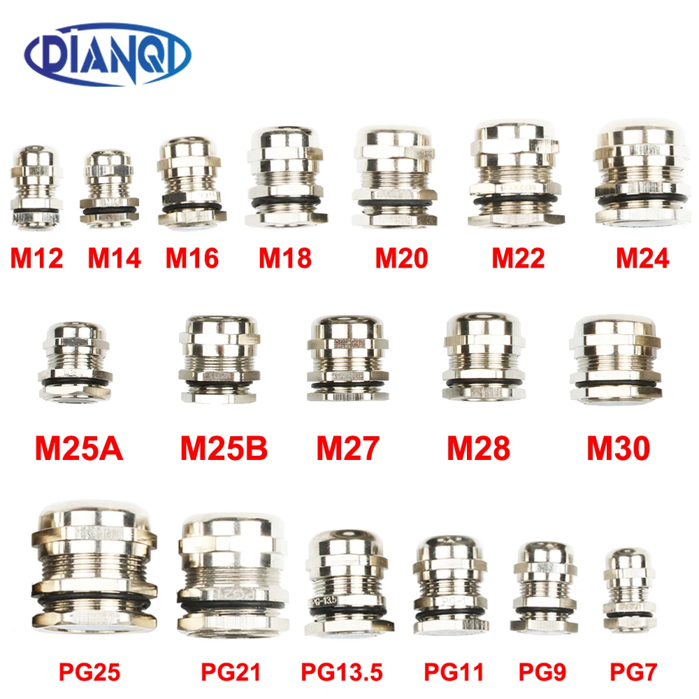Cable Gland 1piece Nickel Brass Metal IP68 Waterproof Connector For 3-44mm Cable