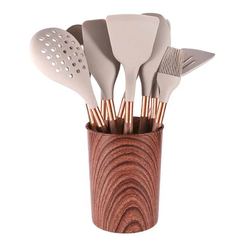 Heat-resistant Covering Handle Kitchenware Utensils Set Silicone Gold-plated Spatula Spoon Scraper Non-Stick Kitchen Cookware