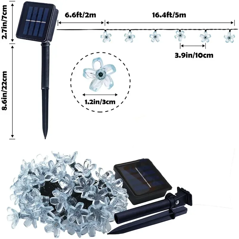 Solar Cherry Blossom String Lights – Outdoor Waterproof Garden Garland Lights for Lawn, Pathway & Christmas Decoration 5