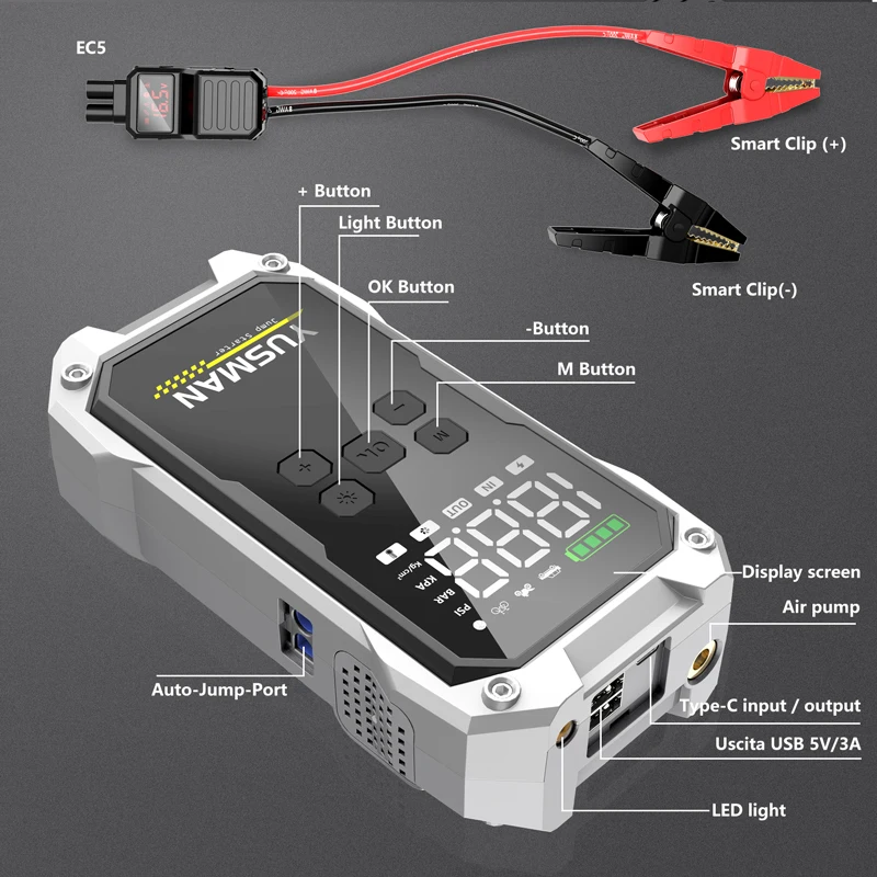 Portable Tire Inflator Car Jump Starter Air Pump Outdoor Multifunctional Emergency Power and Air Pump with EVA Bag