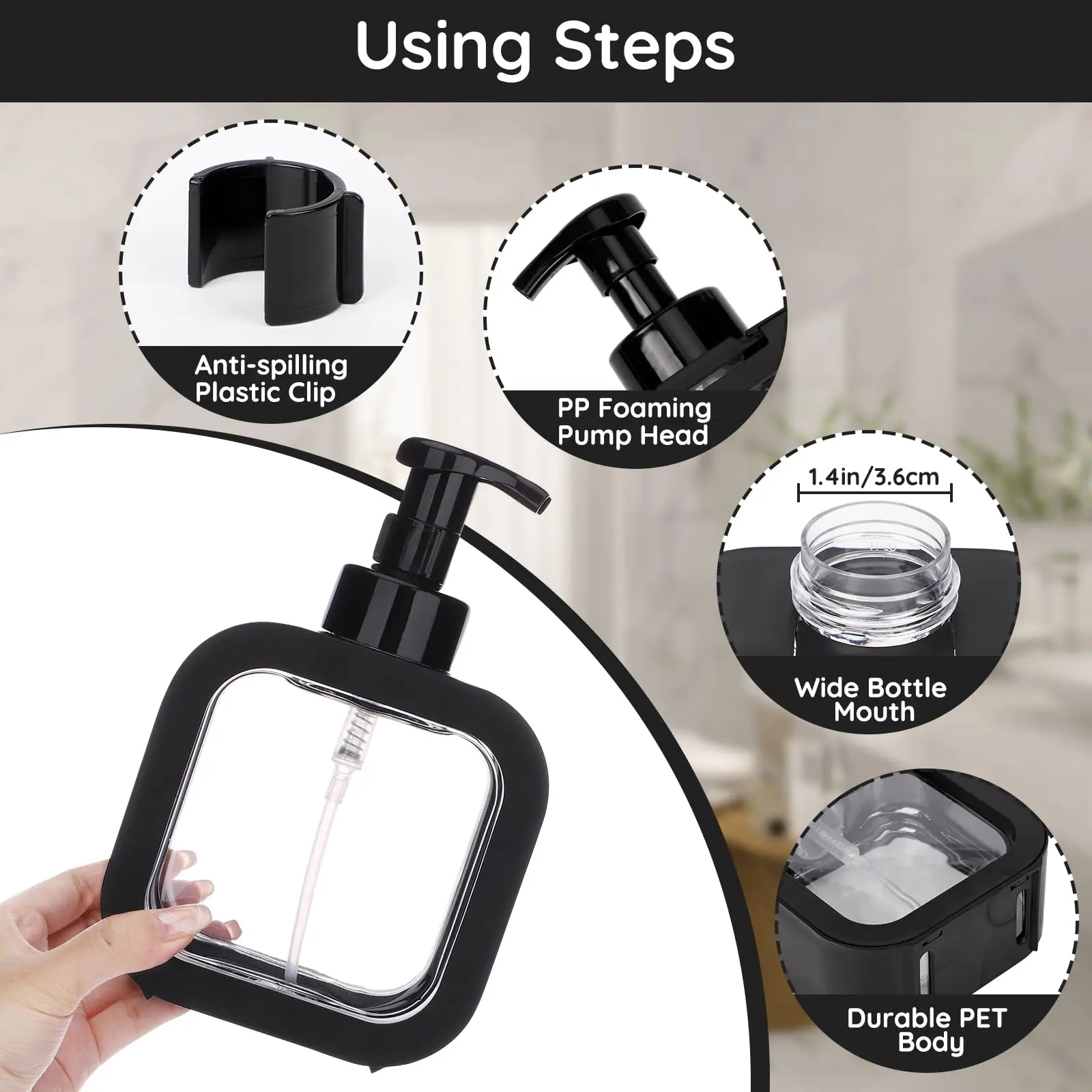 Soap Dispenser Foam Pump Bottle Refillable Bottle Foaming Soap Dispenser Soap Dispenser Bottle Foaming Hand Soap Dispenser Empty Refillable Large Square Plastic 17 oz Foam Bottle