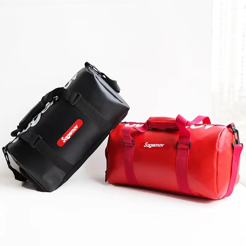Red Black Street Trend PU Leather Handbags Fitness Shoulder Bags Shoe Large Capacity Cross-body Sports Tote Travel Backpack