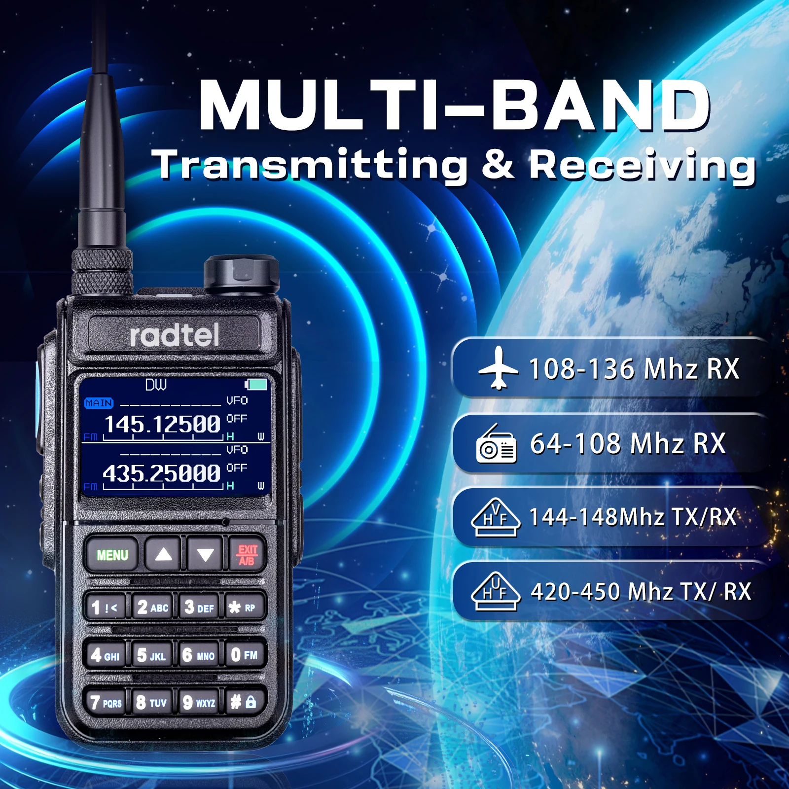Radtel RT-890 NOAA Weather Channel 6 Band Ham Amateur 2 Way