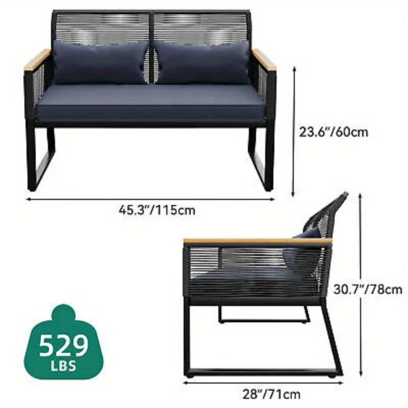 Patio Loveseat Wicker Outdoor Furniture All Weather Rattan Conversation Loveseat 6