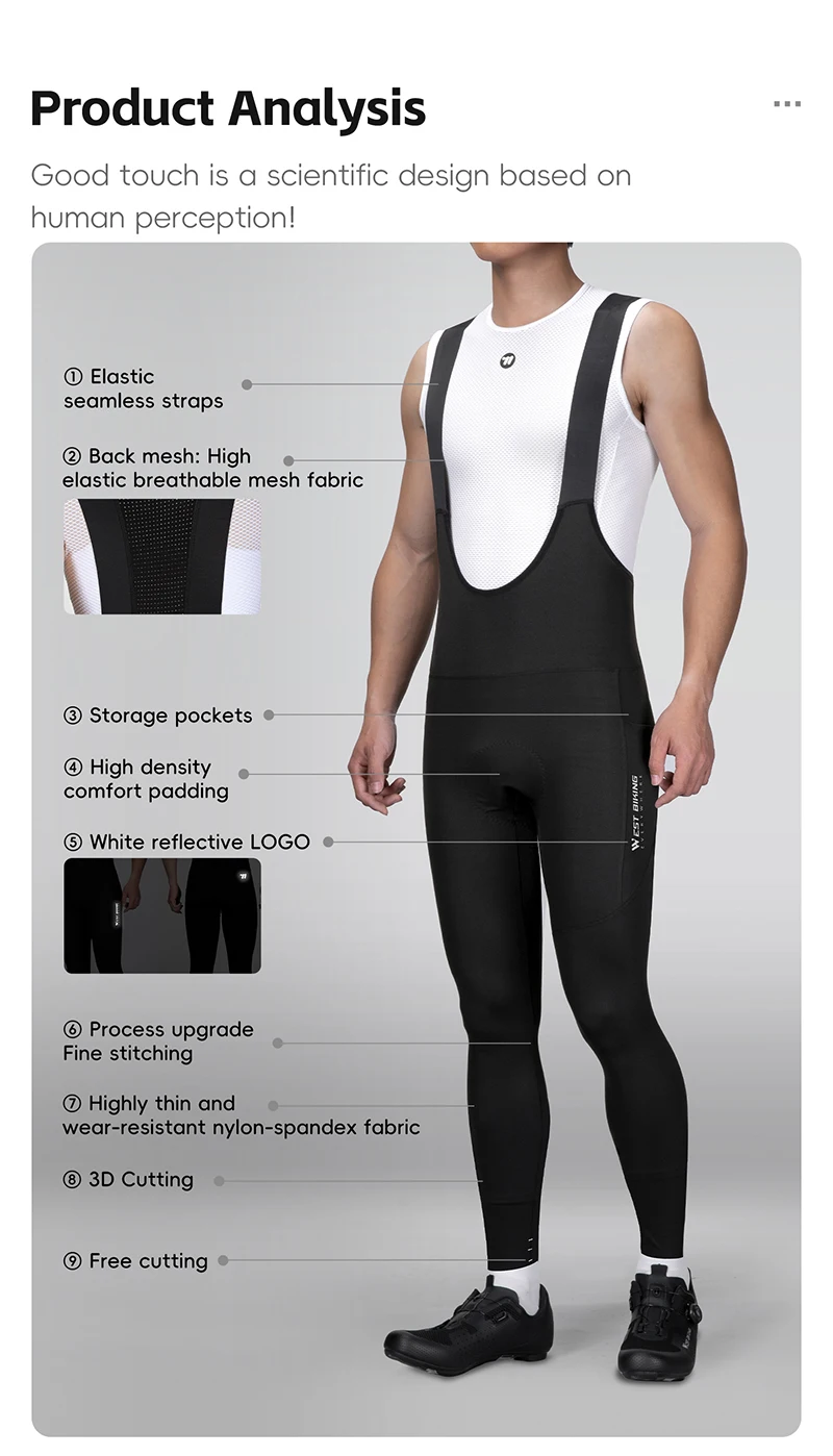 Description Picture 6 of itemWEST BIKING Men's Cycling Pants PRO Bike Long Pants Cool Breathable Cycling Bib Quick Dry Mountian Road Bike Tight Durable Pants
