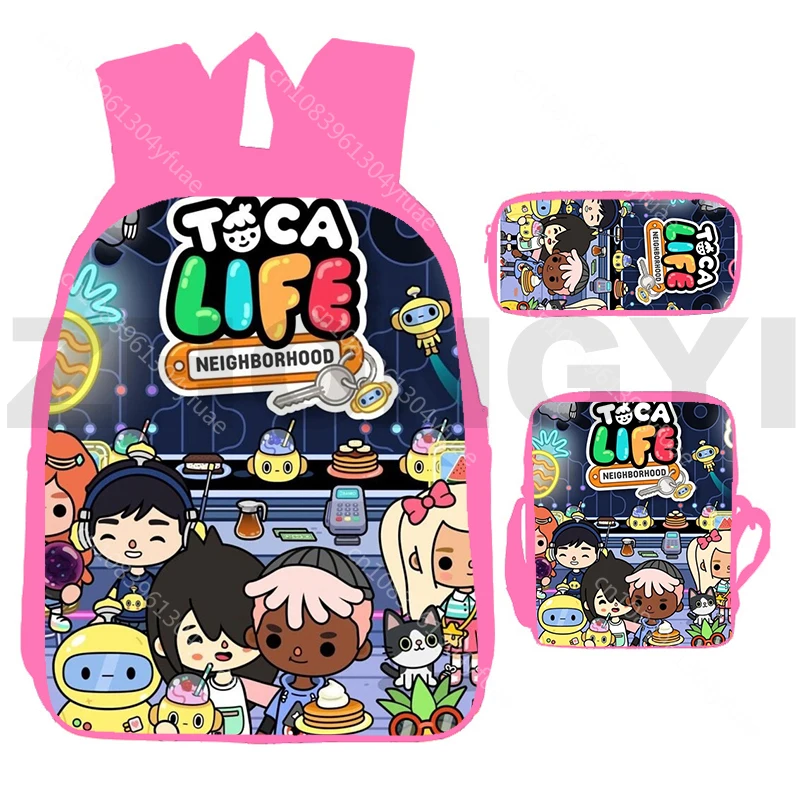 Cute Toca Boca 3D Backpack 12/16 Inch Large Capacity Children Teenager Canvas School Bag Toca Life World Game Laptop Men Packbag