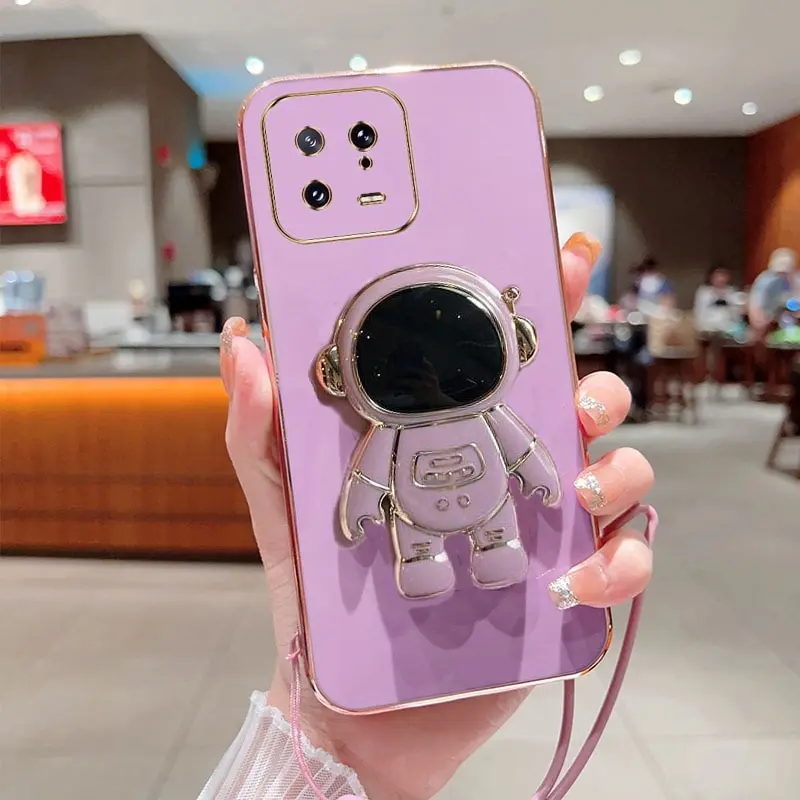 

Luxury Plating Square Astronaut Holder With Landyard Phone Case For Xiaomi 13 Pro Phone Case Cover