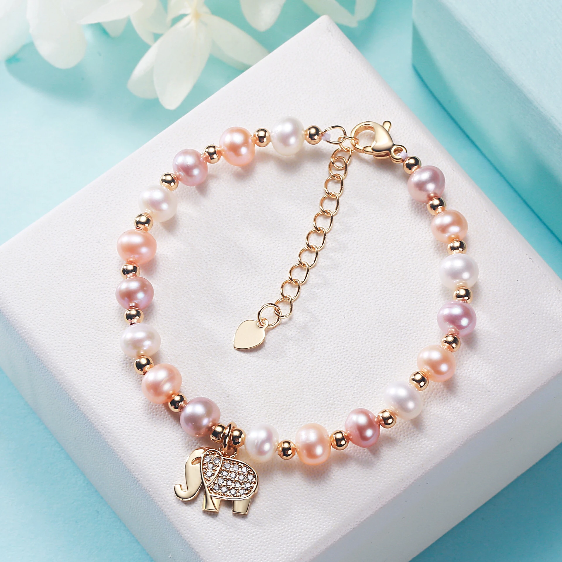 

Elephant 5-6mm Pearl Size Real Natural Freshwater Pearl Bracelet Bangle Jewelry Anniversary Party Gift for Women 10pcs/lot