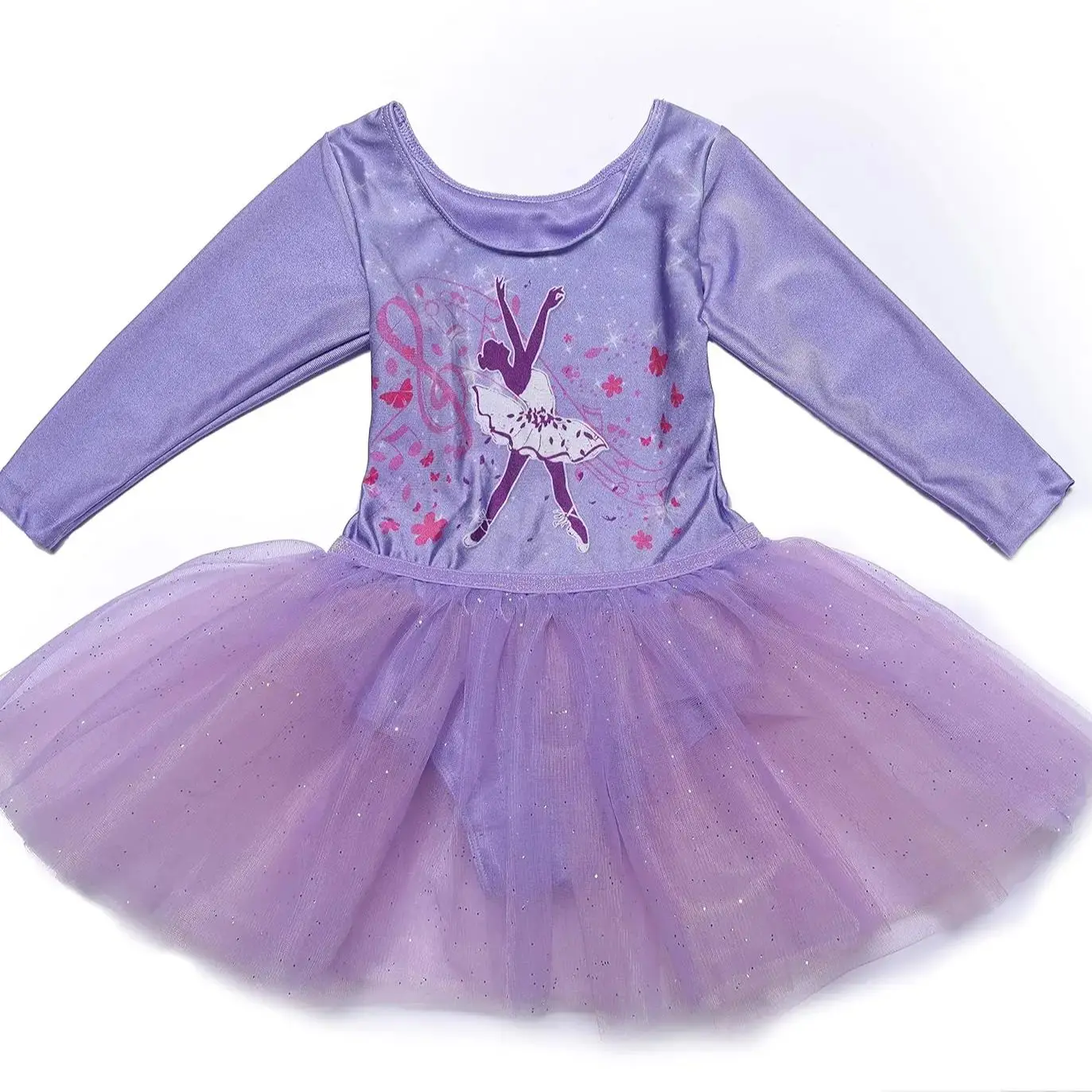 Mädchen-Trikot mit 3/4-Ärmeln, Tanz- und Ballettkleid, glitzernder Tutu-Rock und Bund für Kinder – Detail 3