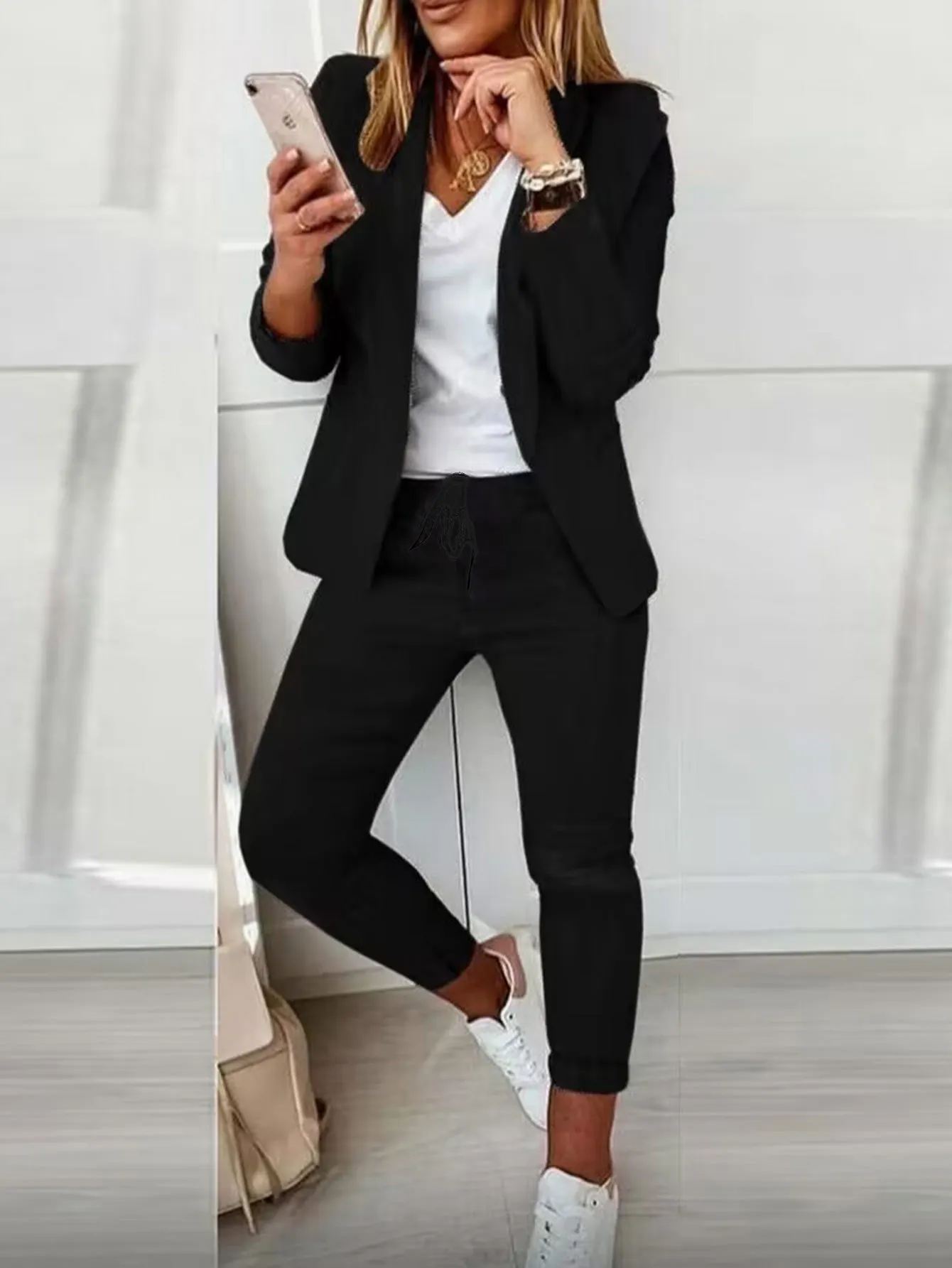 Fall Elegant Formal Business Suit Two Piece Set Long Sleeve Blazer Pant Set Suit Casual Jacket Suits Women Business Blazer Suit