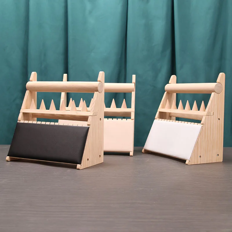 

Multi-functional Wooden Display Shelf Colorful Ring Stationery Storage Display Frame Ring Bracelet Necklace Set Velvet/PU